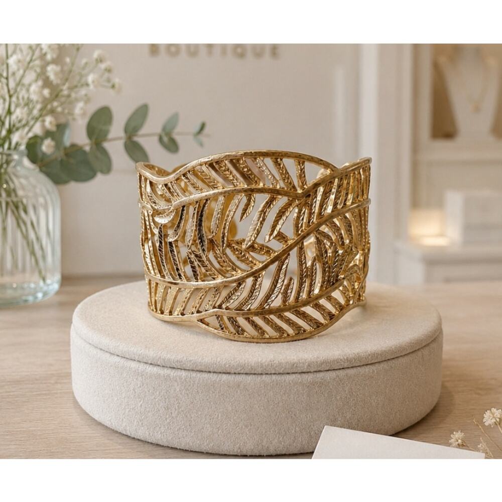 Pomina Gold Leaf Style Cuff Bracelet New